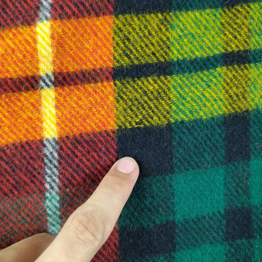 VTG 1960s Faribault Wool Blanket Plaid Red Green 62x52